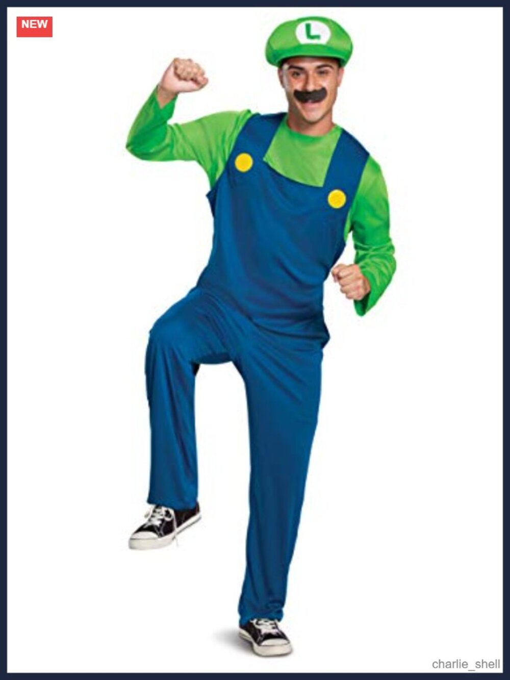Official Nintendo Luigi Adult Costume with Hat & Mustache, Cosplay Outfit
